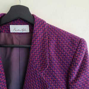 Vintage 80s Wool Blazer Tag sz 6 Chest 36" Purple Colorful Zigzag Union Label